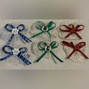 1980’s Goody Stay Tight Handmade Kids Lace Bow Green Ribbon Bear Button 3 Sets